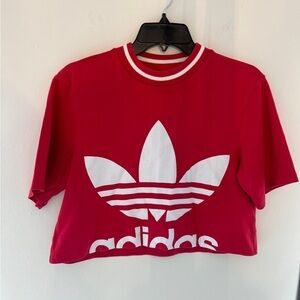 Red Adidas cropped shirt with logo